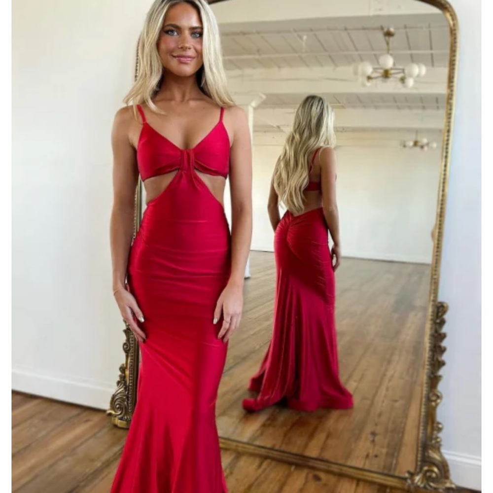 Red Backless Bodycon Dress with Cutout and Slit